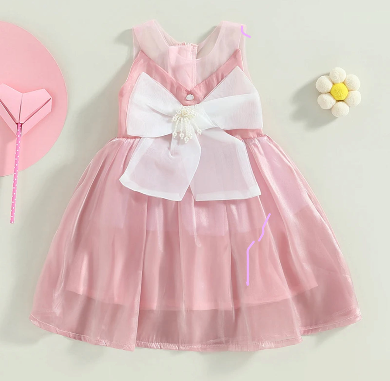 White bow Pink Dress